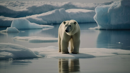 A polar bear on an ice floe in the arctic sea. Generative AI