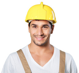 Friendly male construction worker with hard hat