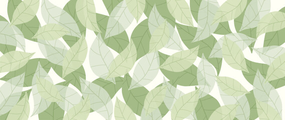 Abstract botanical art vector. Green pattern with leaves on white background, simple modern design for fabric, print, cover, banner, wallpaper.