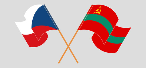 Crossed and waving flags of Czech Republic and Transnistria