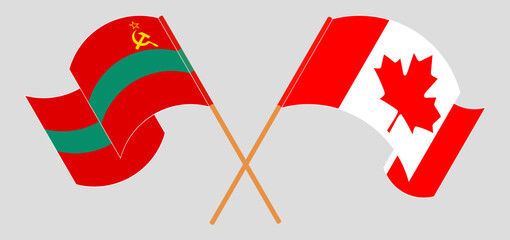 Crossed and waving flags of Transnistria and Canada