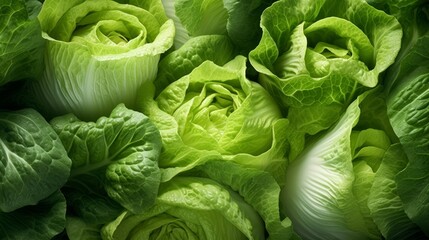 iceberg lettuce leaves layered on top of each other, showcasing different shades of green - obrazy, fototapety, plakaty