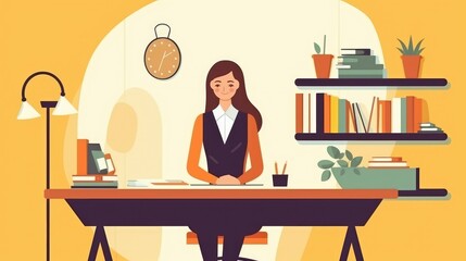 Fototapeta premium woman in office, business concept, vector style - generative AI