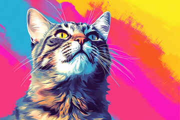 Cat isolated on colorful background, Generative AI