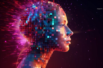 illustration of a human face intricately intertwined with digital elements. This artwork portrays the delicate balance between our human essence and the ever-evolving digital world. Ai generated