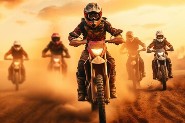 Dirt motorcycle race. Racing at the sunset