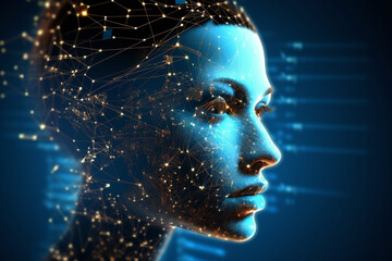 Obraz premium illustration of a human face intricately intertwined with digital elements. This artwork portrays the delicate balance between our human essence and the ever-evolving digital world. Ai generated