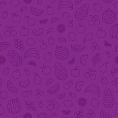 Seamless pattern of fruits and berries in outline style, vector illustration