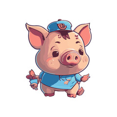 vector design illustration of pig mascot wearing clothes