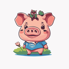 vector design illustration of pig mascot wearing clothes
