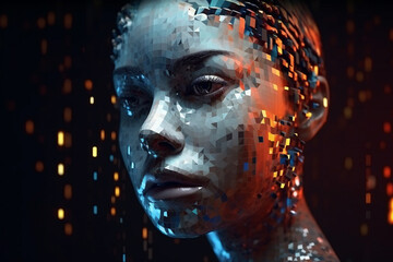 illustration of a human face intricately intertwined with digital elements. This artwork portrays the delicate balance between our human essence and the ever-evolving digital world. Ai generated
