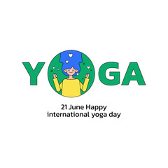 girl in position meditating international day of yoga. 21 june vector