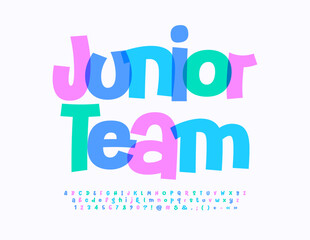 Vector playful sign Junior Team. Funny Watercolor Font. Creative Alphabet Letters and Numbers set