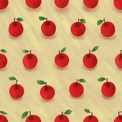 Illustration of red apples seamless pattern with brown background.