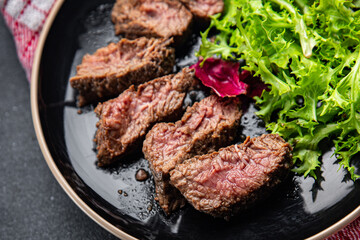 beef steak rare fried veal meat roasting meal food snack on the table copy space food background rustic top view
