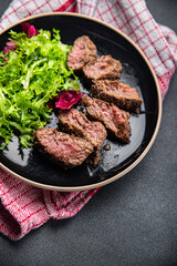 beef steak rare fried veal meat roasting meal food snack on the table copy space food background rustic top view