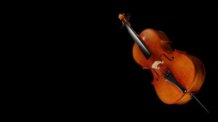 Fototapeta premium cello on black isolated background, background for classical music, 3d rendering