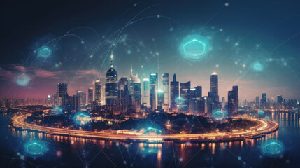 Fototapeta na wymiar a modern networked big city with 5g high-speed internet. future concept. Generative AI
