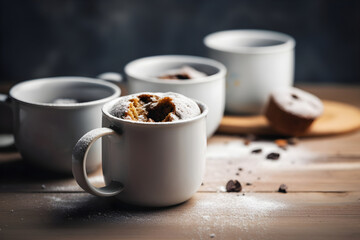 Cupcakes in a mug, microwaved, quick dessert. With Generative AI tehnology