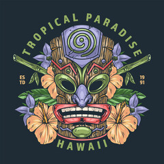 Hawaiian Tiki mask colorful sticker
