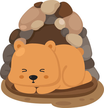 illustration of bear sleeping in cave vector