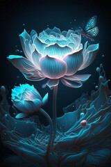 Blue lotus flashing night glowing beautiful wallpaper picture AI generated art