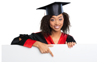 Young graduation student with blank sign