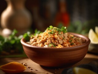 ground chicken in a bowl, mixed with spices and herbs