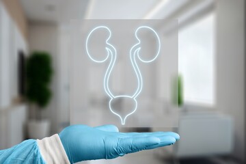 Healthy uterus anatomy sign on doctor hands.