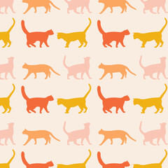 Simple vector seamless pattern with cat silhouette vector illustration, flat design with cats on background