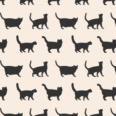 Simple vector seamless pattern with cat silhouette vector illustration, flat design with cats on background