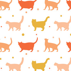 Simple vector seamless pattern with cat silhouette vector illustration, flat design with cats on background
