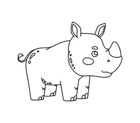 Rhino Character Black and White Vector Illustration Coloring Book for Kids