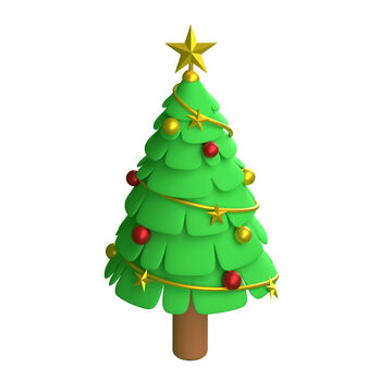 3D Render Illustration of Christmas Tree Isolated on White