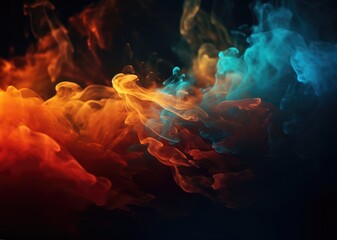 Obraz premium Abstract background with blue and orange smoke waves. AI generated