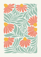 Floral abstract elements. Botanical composition. Modern trendy Matisse minimal style. Floral poster, invite. Vector arrangements for greeting card or invitation design