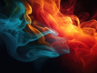 Abstract background with blue and orange smoke waves. AI generated