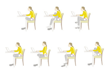 長時間デスクワークの良く無い座り方例