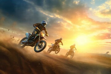 Obraz na płótnie Canvas riders ride in a motocross track