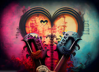 Gothic colorful background with music and love