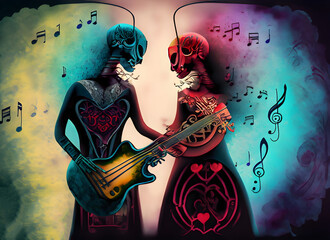 Gothic colorful background with music and love