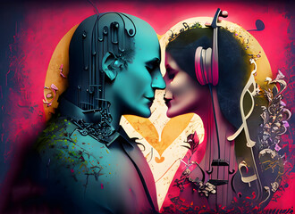 Gothic colorful background with music and love