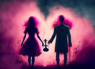 Gothic colorful background with music and love