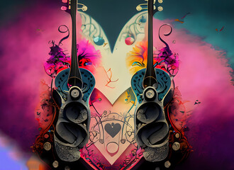 Gothic colorful background with music and love