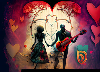 Gothic colorful background with music and love