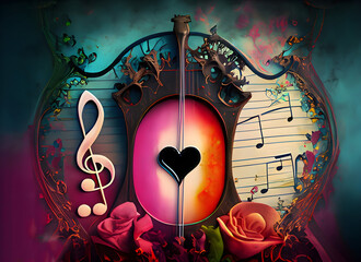 Gothic colorful background with music and love