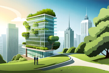 Eco city, eco city panorama, green buildings, green city concept