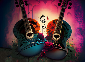 Gothic colorful background with music and love