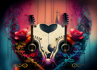 Gothic colorful background with music and love