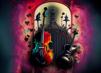 Gothic colorful background with music and love